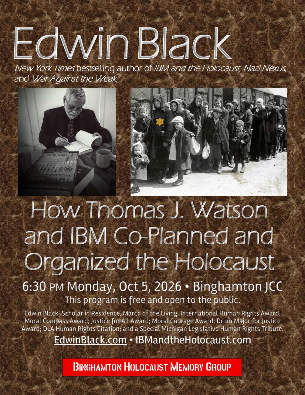 Special event: Edwin on IBM and the Holocaust, Binghamton, Oct 2026