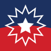 The Juneteenth flag. The white star and surrounding starburst alludes to Texas and the "freedom of African Americans in all 50 states." The curve behind the star is representative of a new horizon and the colors were taken from the red, white, and blue flag of the US.