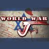 Tattered, blood-splashed Israeli flag, caption World War J